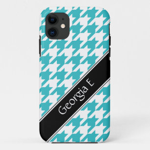 Turquoise & White Houndstooth custom iPhone 5 Case