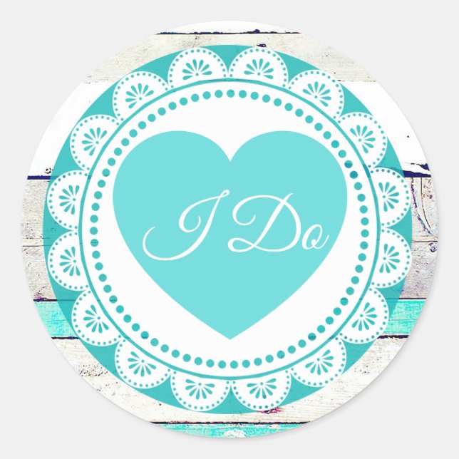 Turquoise White Lacey I Do WeddingStickers Classic Round Sticker (Front)