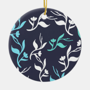 Turquoise White Leaves Pattern Product Ceramic Ornament