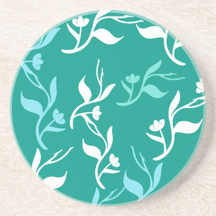 Turquoise White Leaves Pattern Product Coaster