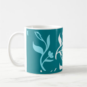 Turquoise White Leaves Pattern Product Coffee Mug