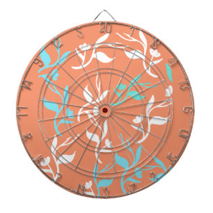 Turquoise White Leaves Pattern Product Dartboard