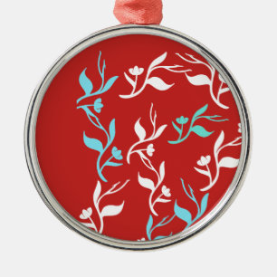 Turquoise White Leaves Pattern Product Metal Ornament