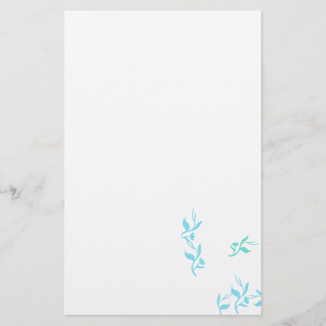 Turquoise White Leaves Pattern Product Stationery (Front)