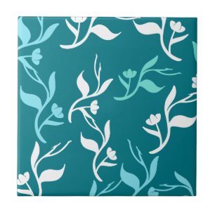 Turquoise White Leaves Pattern Product Tile