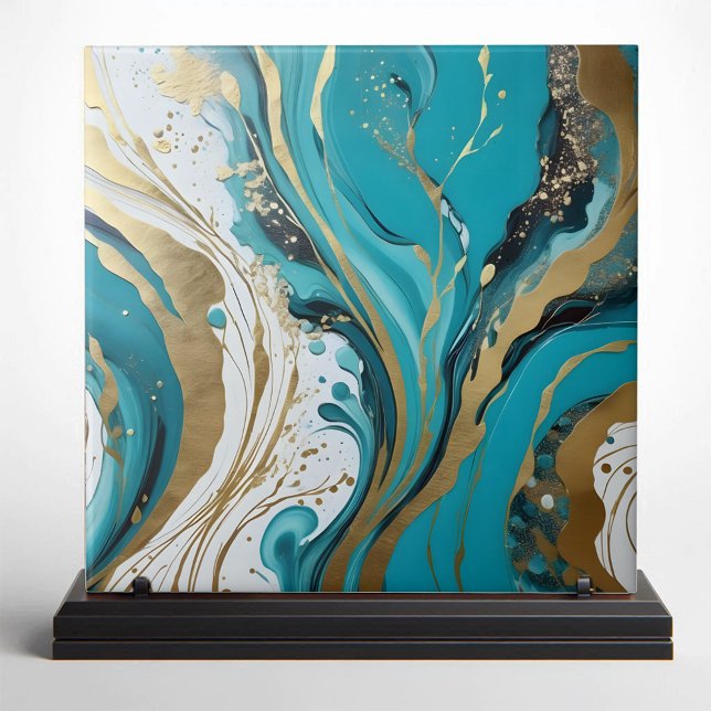 Turquoise White Marble Swirls with Gold Accents Tile (Creator Uploaded)