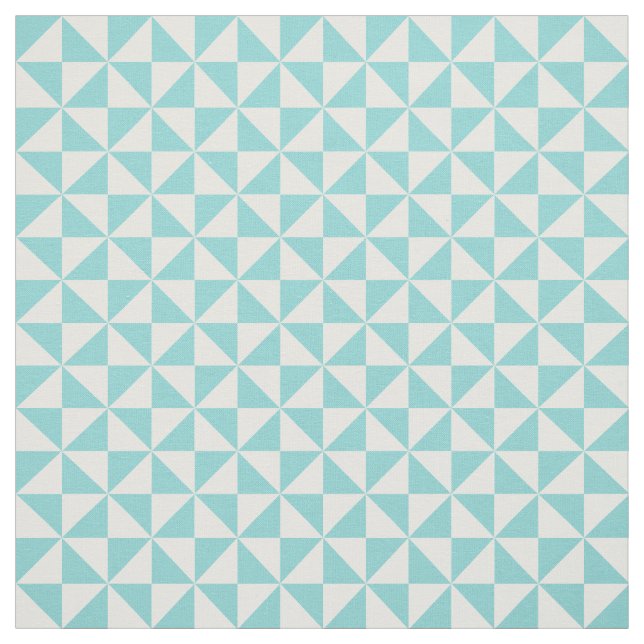 Turquoise White Modern Triangles Pattern Fabric (Swatch)