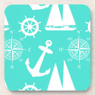 Turquoise White Nautical Coastal Boating Coaster