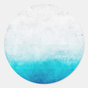 Turquoise & White Ombre Distressed Watercolor Classic Round Sticker