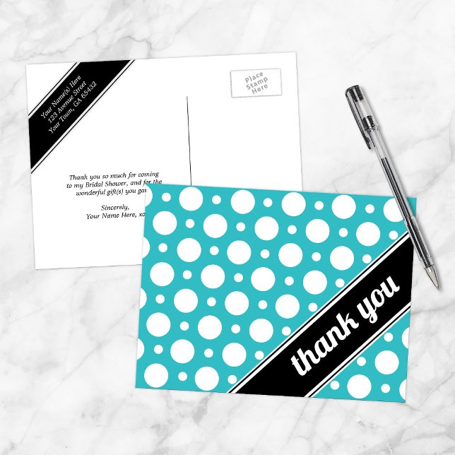 Turquoise & White Polka Dot Thank You Postcards (Creator Uploaded)