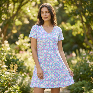 Turquoise White & Purple Elegant Geometric Pattern Fabric