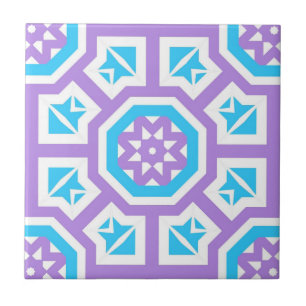 Turquoise White & Purple Elegant Geometric Pattern Tile