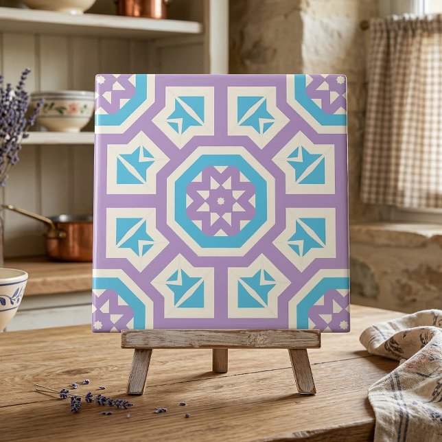 Turquoise White & Purple Elegant Geometric Pattern Tile (Creator Uploaded)