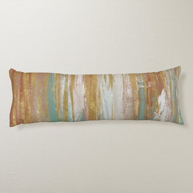 Turquoise, White, Red Ochre and Gold Abstract Body Pillow (Back)