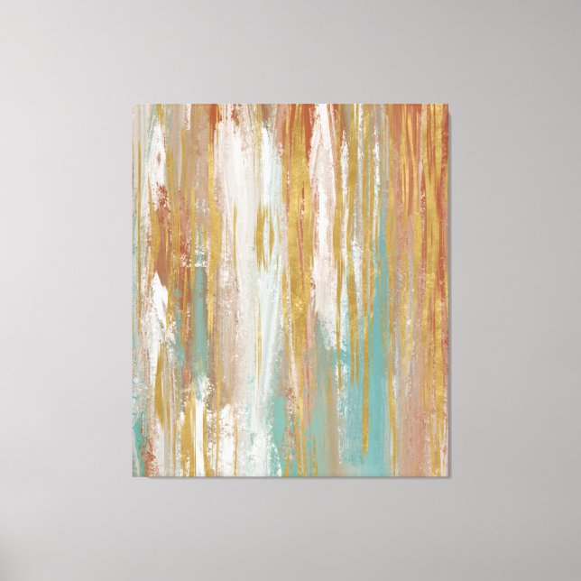 Turquoise, White, Red Ochre and Gold Abstract Canvas Print (Front)