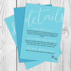 Turquoise, White Script Wedding Details Enclosure Card