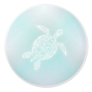 Turquoise White  Sea Turtle   Nautical Ceramic Knob