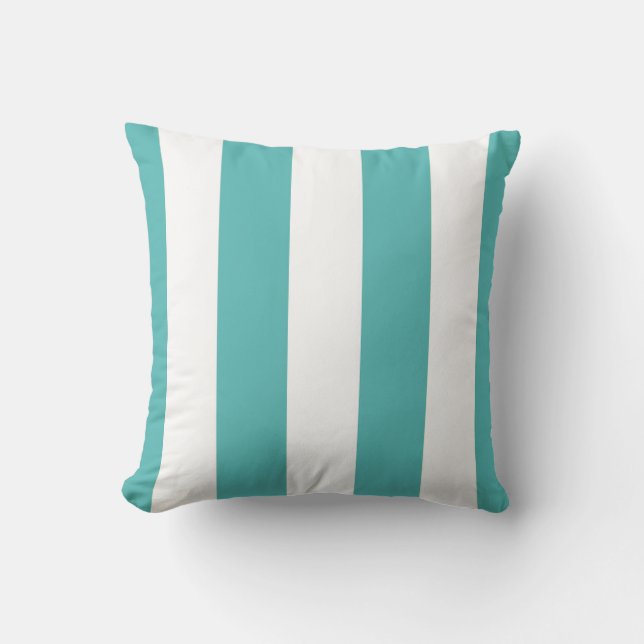 Turquoise & White Striped Decorative Throw Pillow (Front)