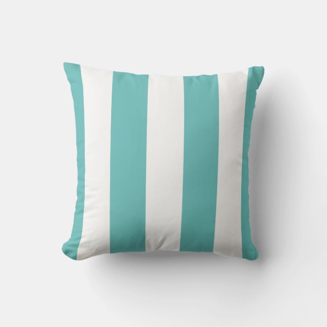 Turquoise & White Stripes Outdoor Throw Pillow (Front)