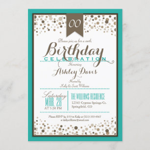 Turquoise, White, & Taupe Modern Birthday Party Invitation
