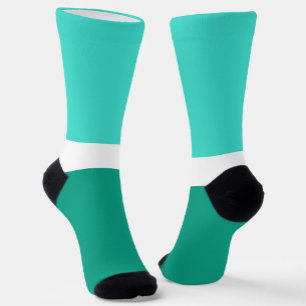 Turquoise White Teal Color Block Style Design Socks