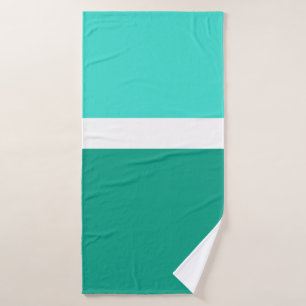Turquoise White Teal Colour Block Style Design Bath Towel