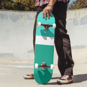 Turquoise White Teal Colour Block Style Design  Skateboard
