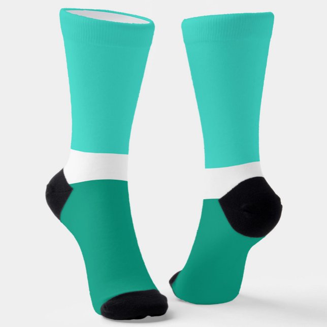 Turquoise White Teal Colour Block Style Design  Socks (Creator Uploaded)