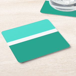 Turquoise White Teal Colour Block Style Design Square Paper Coaster