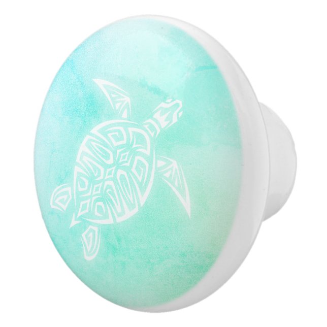 Turquoise White  Turtle Coastal Maritime Ceramic Knob (Right)