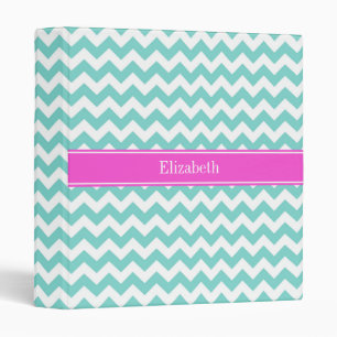 Turquoise Wht Chevron Hot Pink Name Monogram Binder