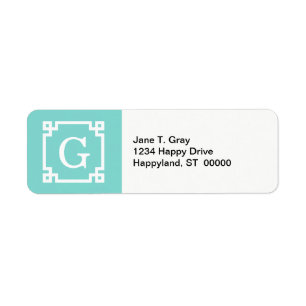 Turquoise Wht Greek Key Frame #2 Initial Monogram