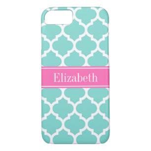 Turquoise Wht Moroccan #5 Hot Pink2 Name Monogram iPhone 8/7 Case