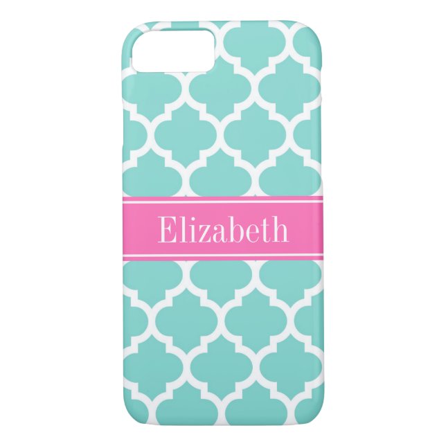 Turquoise Wht Moroccan #5 Hot Pink2 Name Monogram Case-Mate iPhone Case (Back)