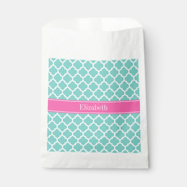 Turquoise Wht Moroccan #5 Hot Pink2 Name Monogram Favour Bag (Front)