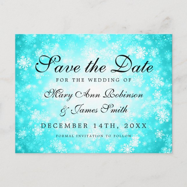 Turquoise Winter Wonderland Elegant Save The Date Announcement Postcard (Front)