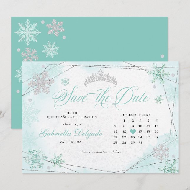 Turquoise Winter Wonderland Snow Save The Date Invitation (Front/Back)
