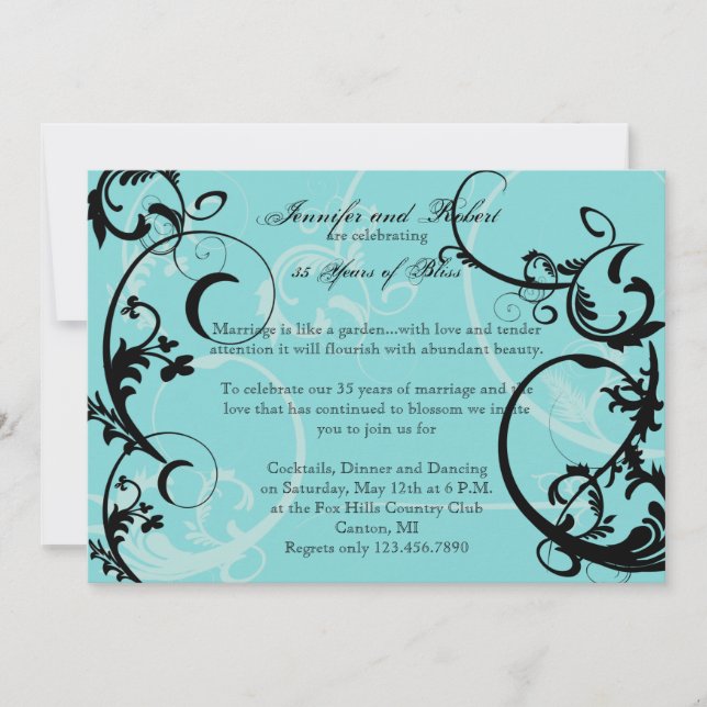 Turquoise with Black Swirl Anniversary Invitation (Front)