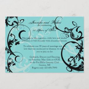 Turquoise with Black Swirl Anniversary Invitation