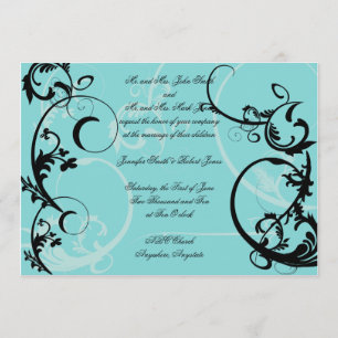 Turquoise with Black Swirl Wedding Invitation