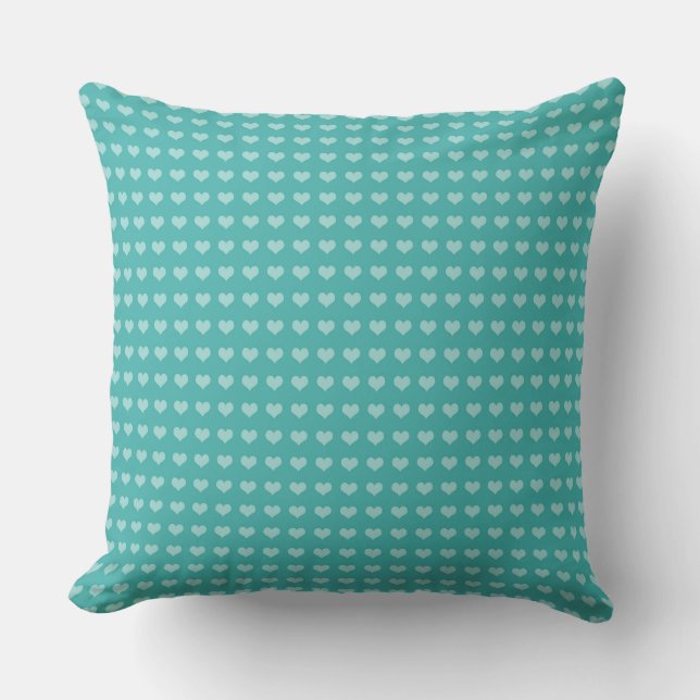 Turquoise with Charming White Heart Pattern Throw Pillow (Front)