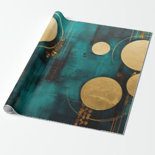 Turquoise with gold shapes wrapping paper