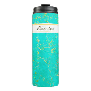 Turquoise With Gold Veins Stone Pattern and Name Thermal Tumbler