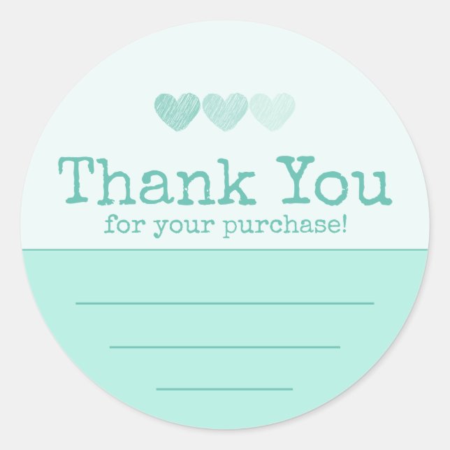 Turquoise With Hearts Thank You For Your Purchase Classic Round Sticker (Front)