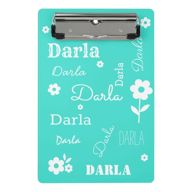 Turquoise with White Flowers, Customized Mini Clipboard (Front)