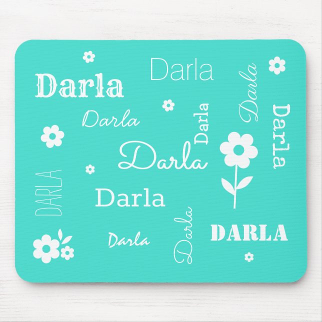Turquoise with White Flowers, Customized Mouse Pad (Front)