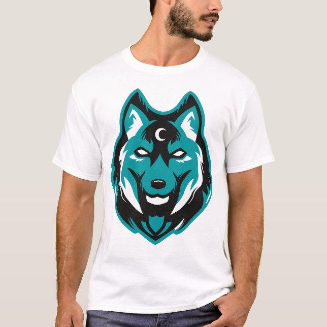 Turquoise wolf head T-Shirt (Front)