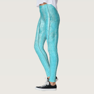 Turquoise Wood Texture Leggings