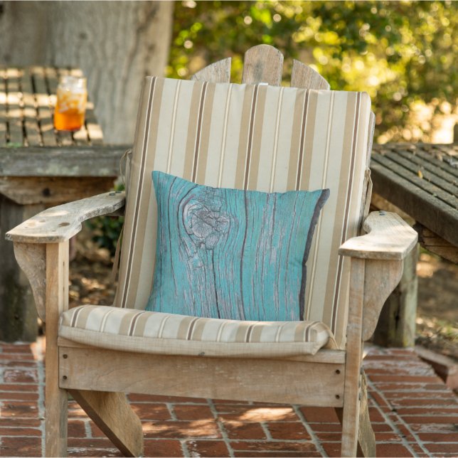 Turquoise Woodgrain Timber Plank Outdoor Pillow (Chair)