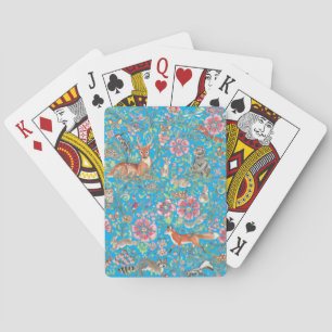 Turquoise Woodland Animal Forest Deer Fox Rabbit  Playing Cards